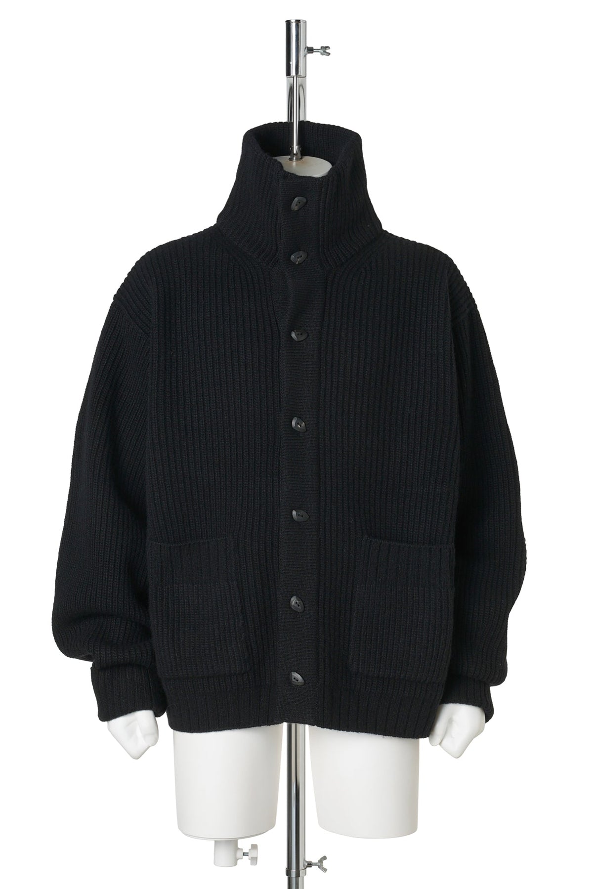 SUN-BLEACHED WIDE COLLAR KNIT CARDIGAN / BLACK