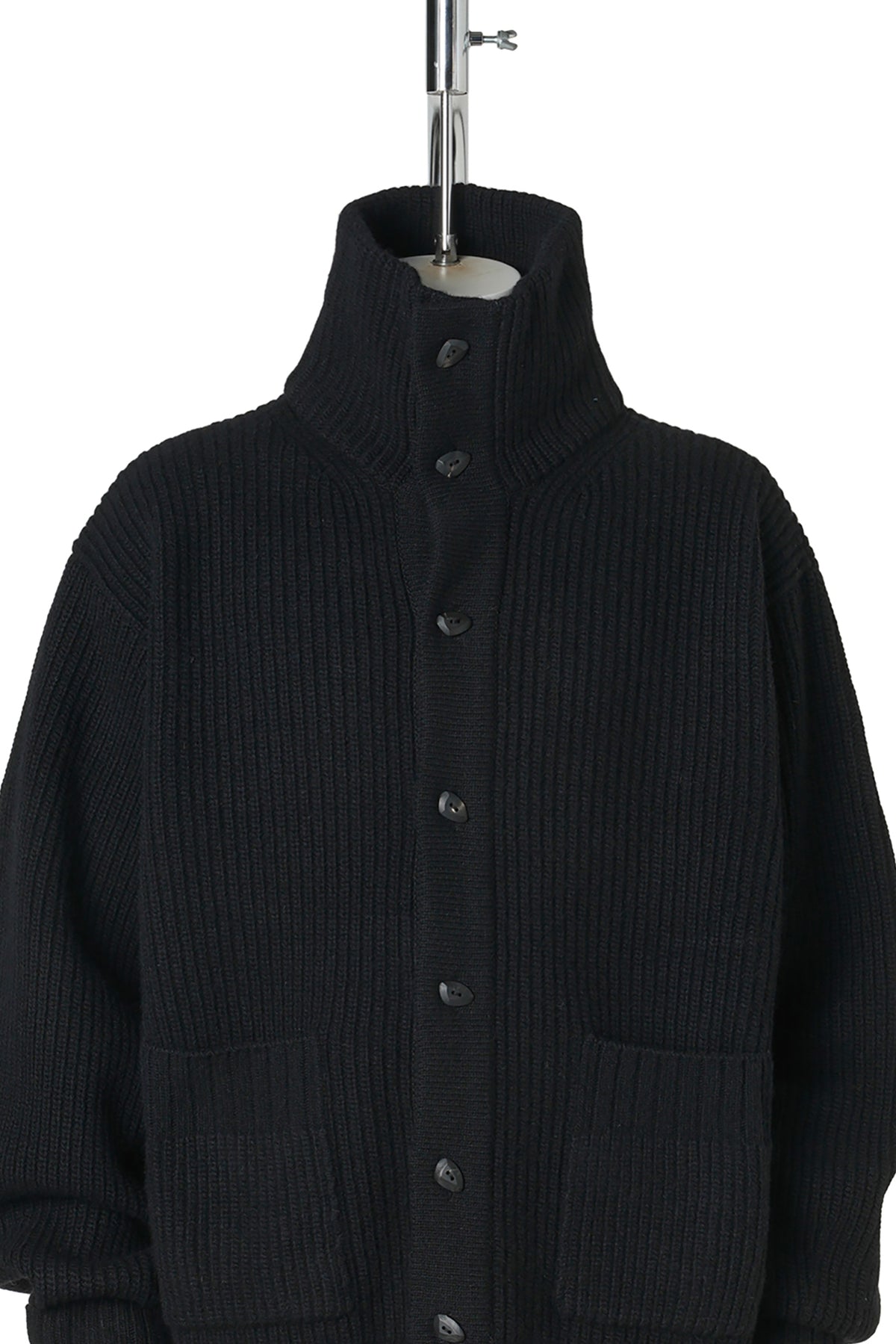SUN-BLEACHED WIDE COLLAR KNIT CARDIGAN / BLACK