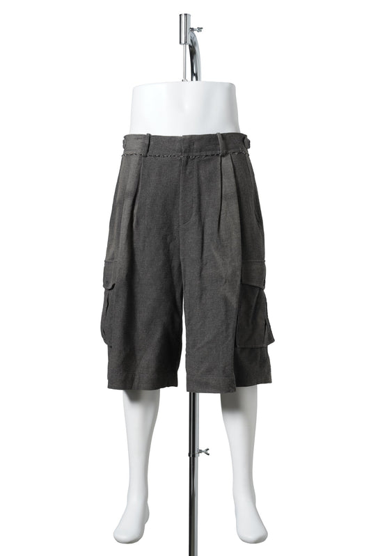 UN-BLEACHED MULTI POCKET HALF TROUSERS / BROWN