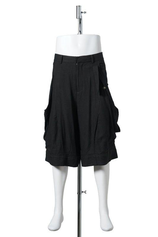 UN-BLEACHED LAYERED STRAP HALF TROUSERS / BLACK