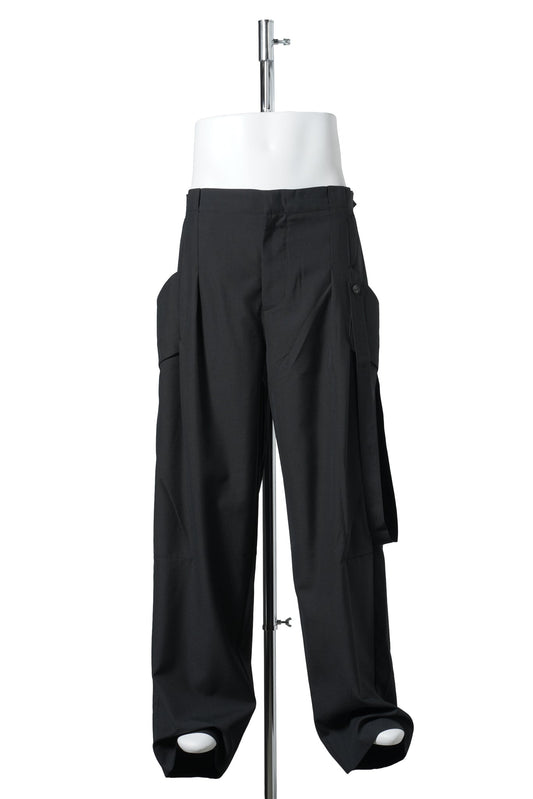 STRAP DETAILED WIDE TROUSERS / BLACK