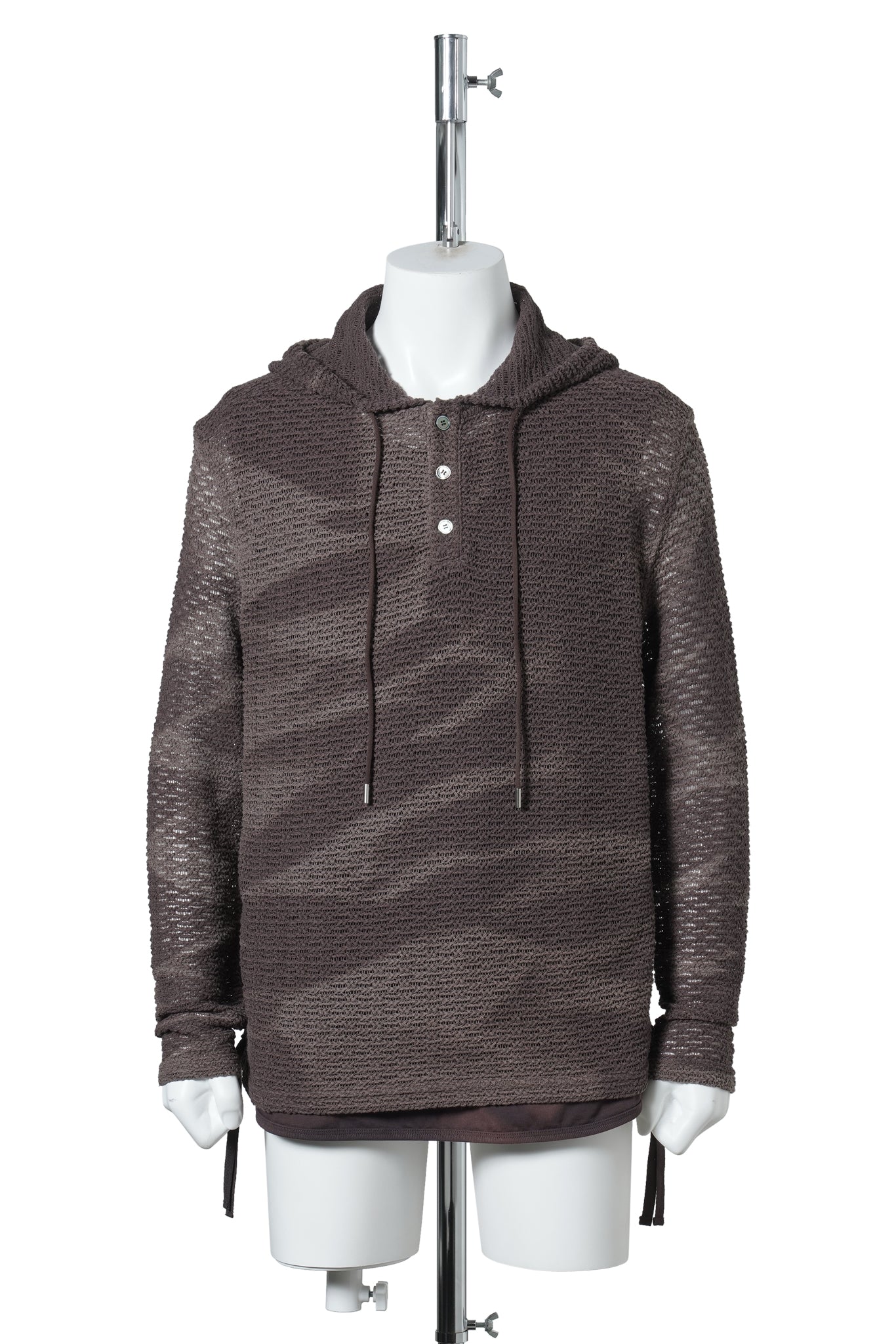 SUN-BLEACHED LAYERED NET HOODIE / BROWN