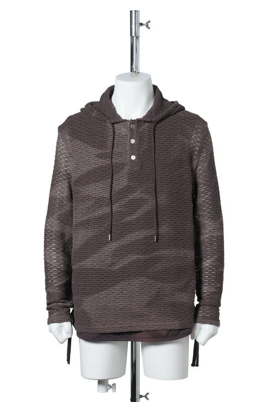SUN-BLEACHED LAYERED NET HOODIE / BROWN