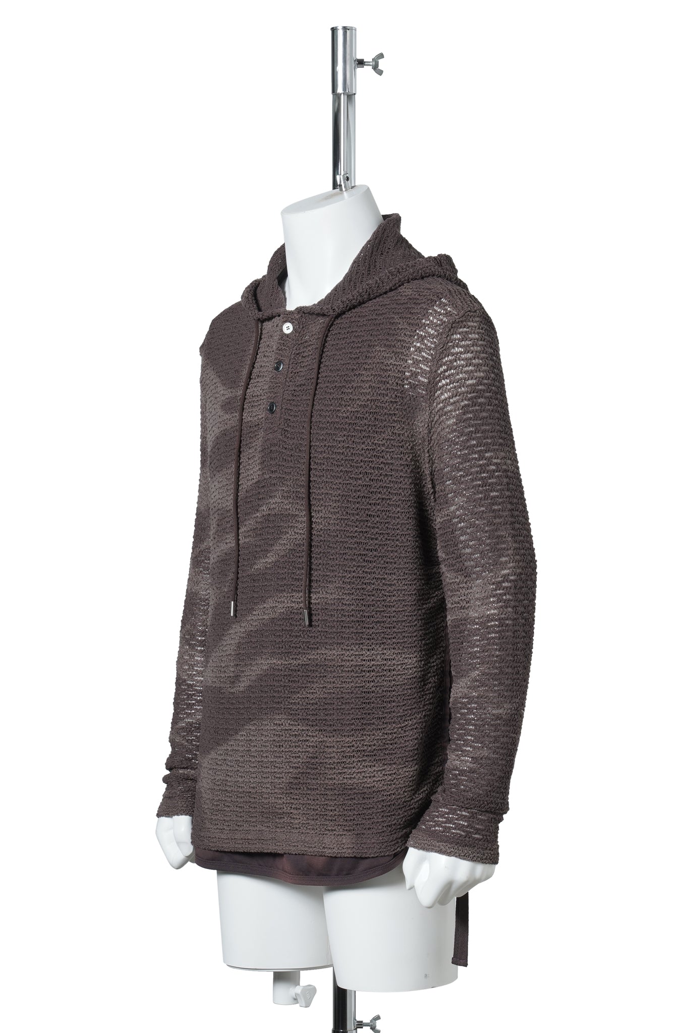 SUN-BLEACHED LAYERED NET HOODIE / BROWN