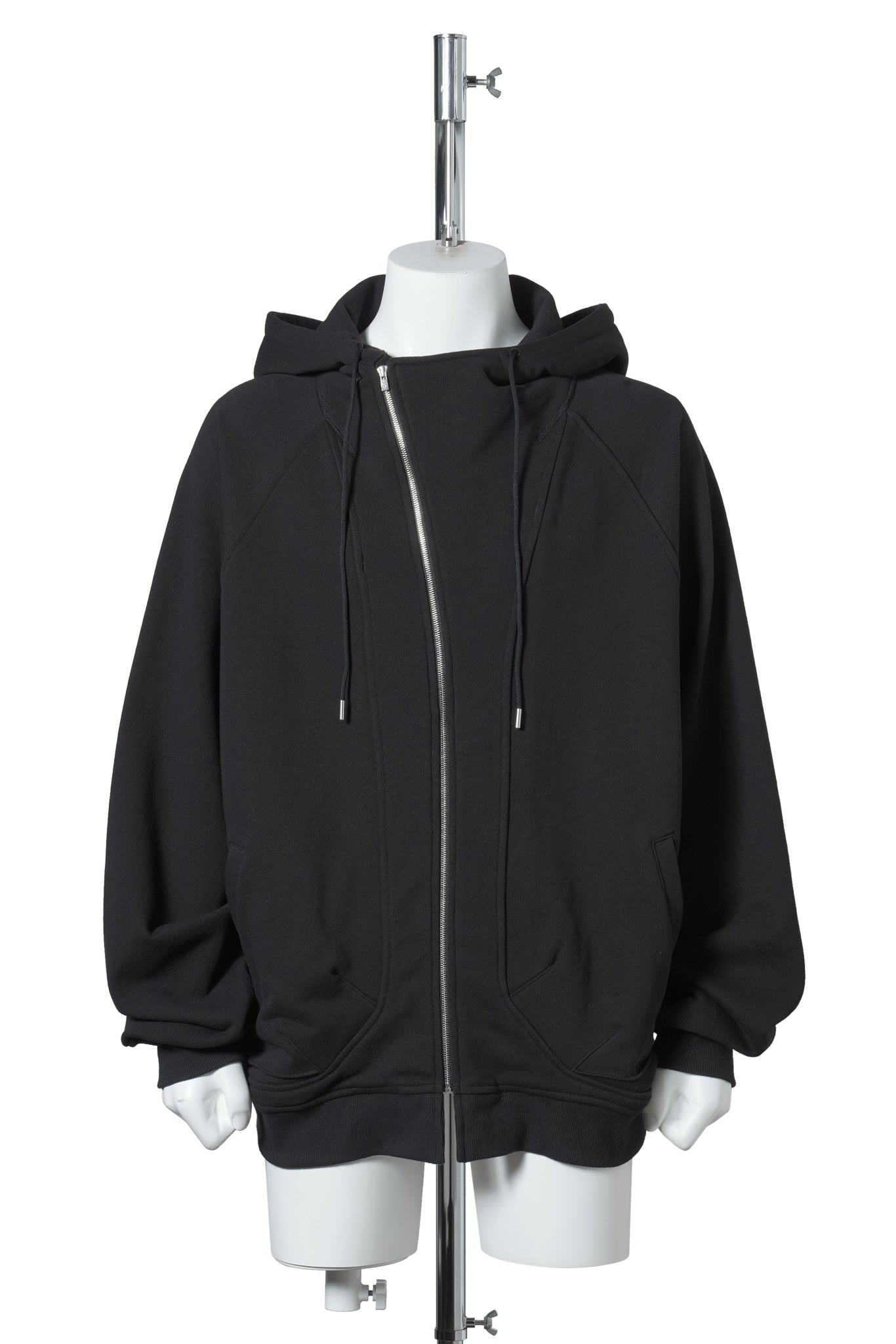 ASYMMETRIC ZIP-UP HOODIE / BLACK