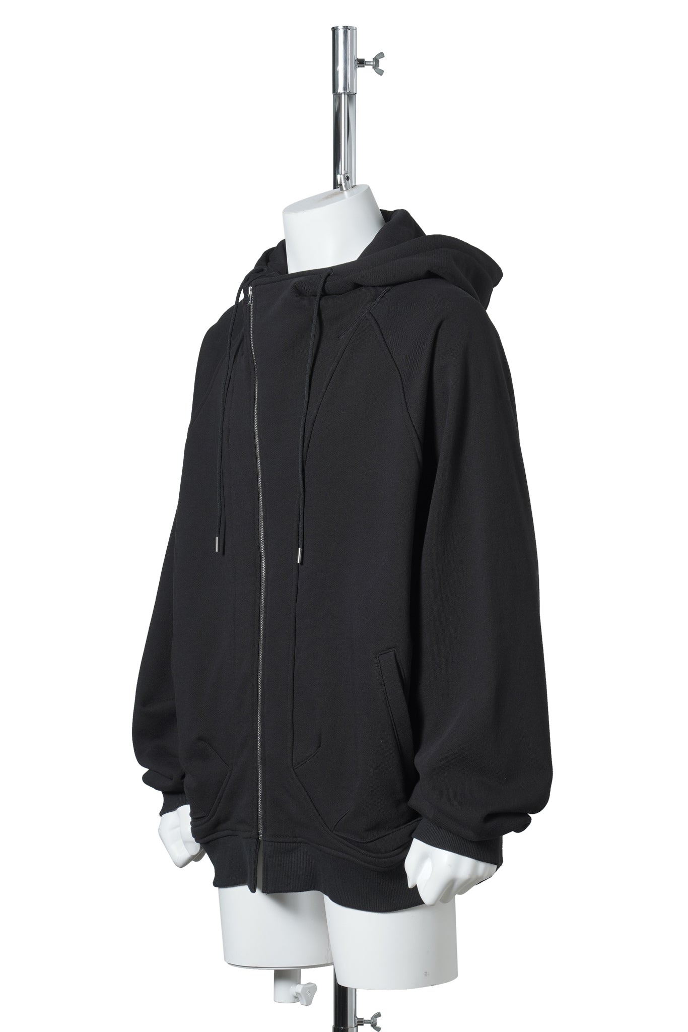 ASYMMETRIC ZIP-UP HOODIE / BLACK