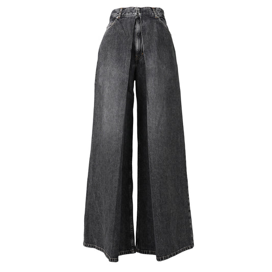 WASHED DENIM SUPER WIDE PANTS / BLACK