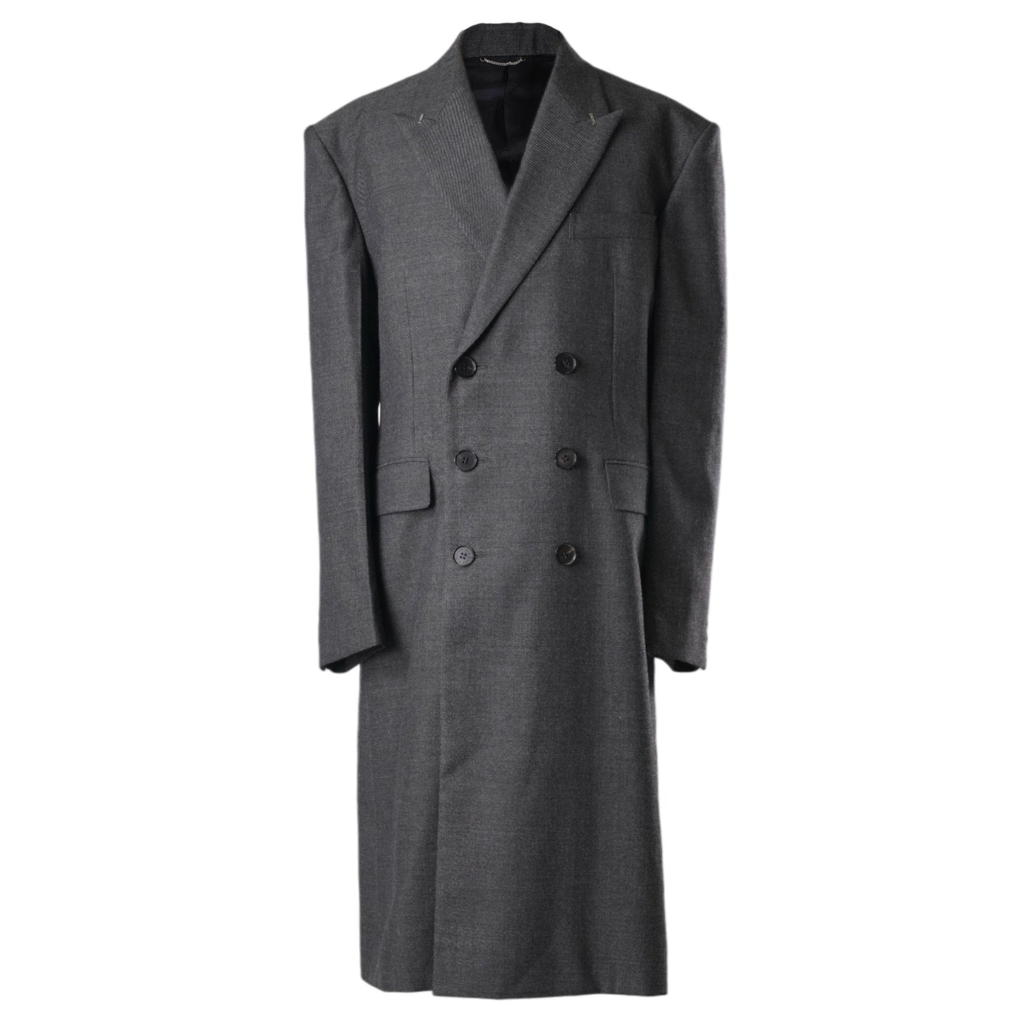 WOOL GABARDINE DOUBLE BREASTED COAT / GREY