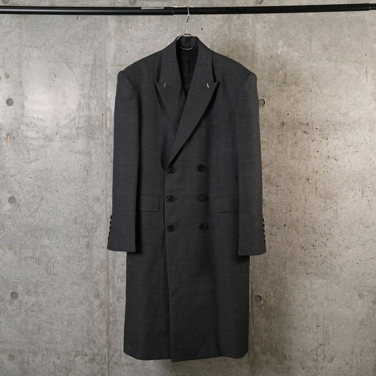 WOOL GABARDINE DOUBLE BREASTED COAT / GREY