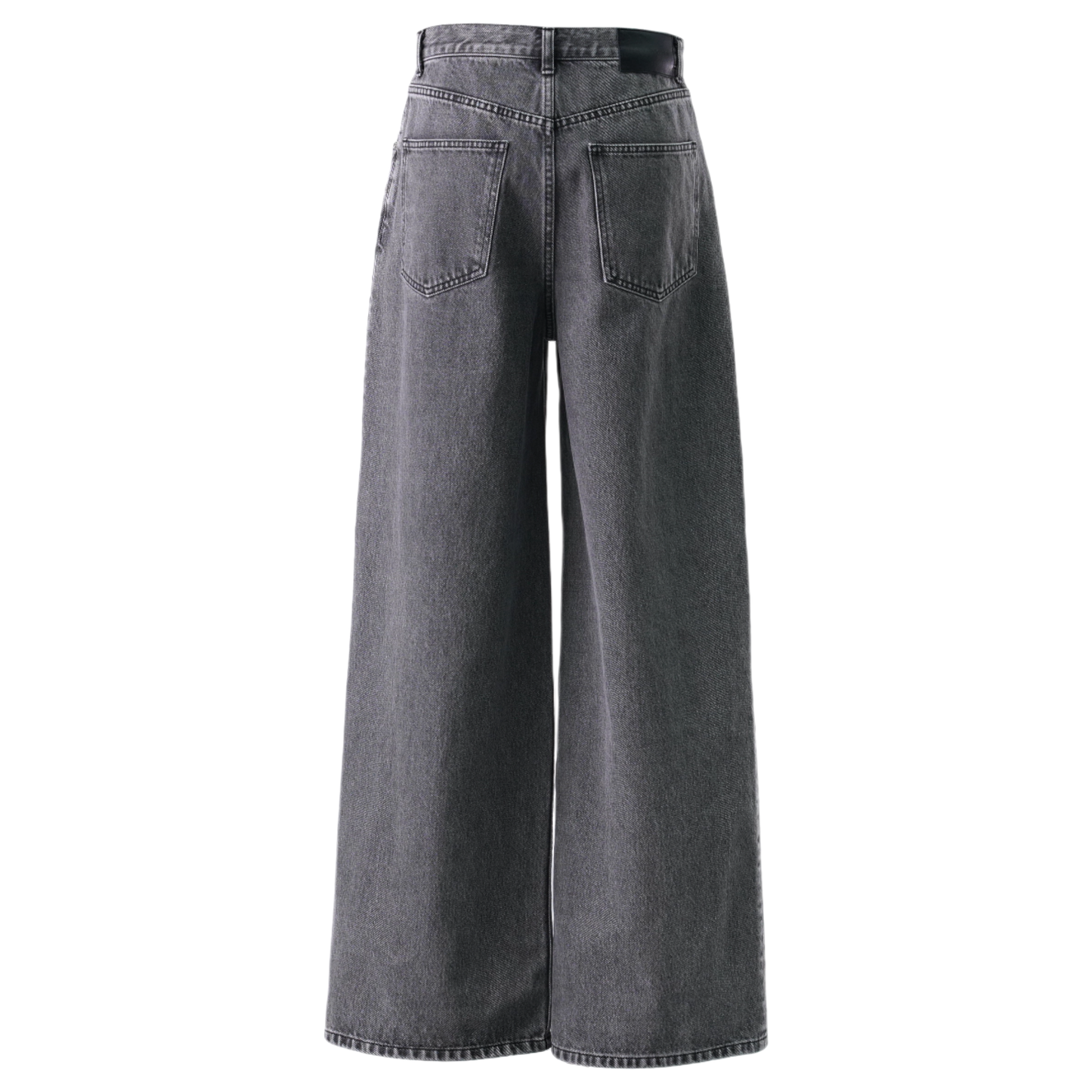 WASHED DENIM TUCKED WIDE JEANS / BLACK