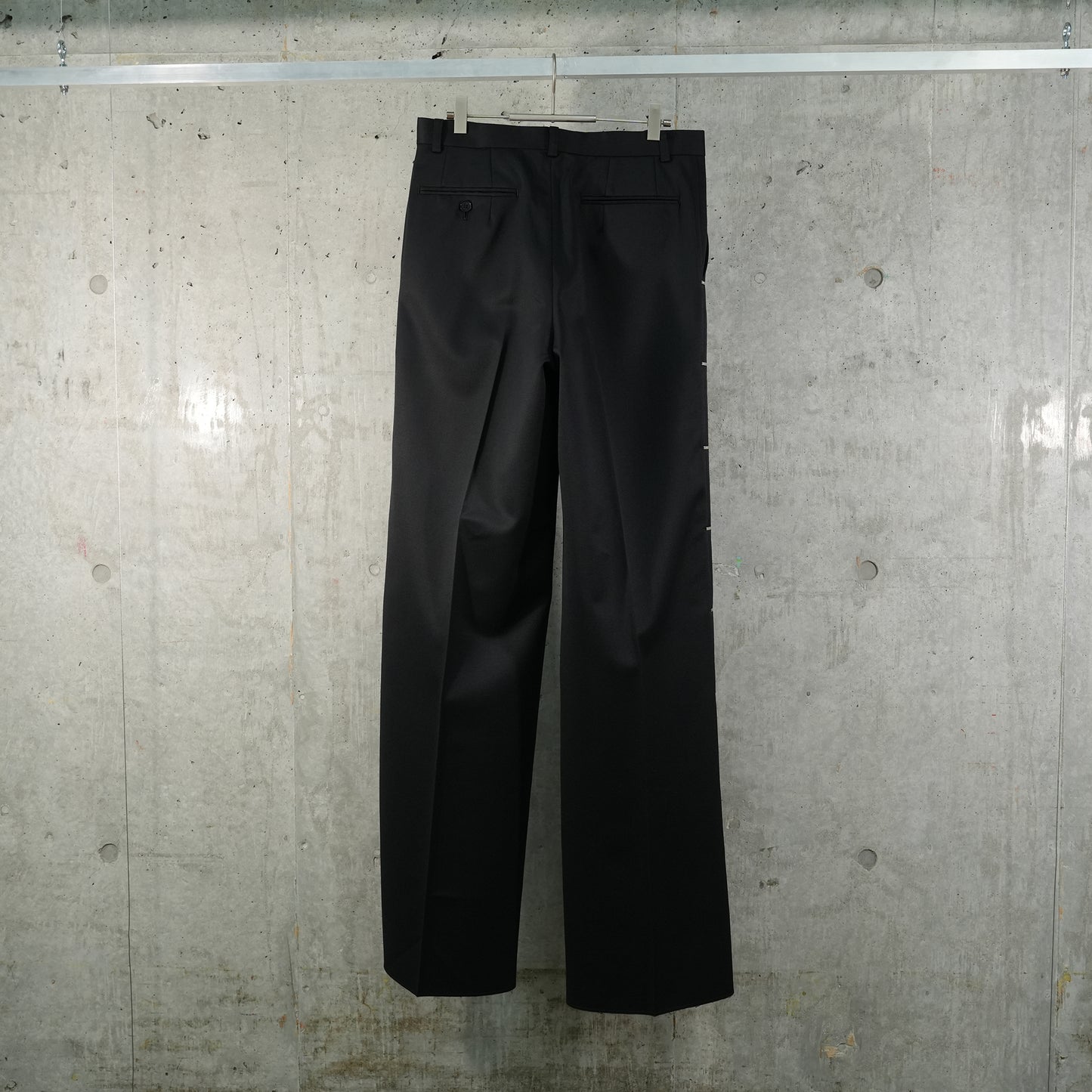 WOOL METAL LINE WIDE TROUSERS / BK