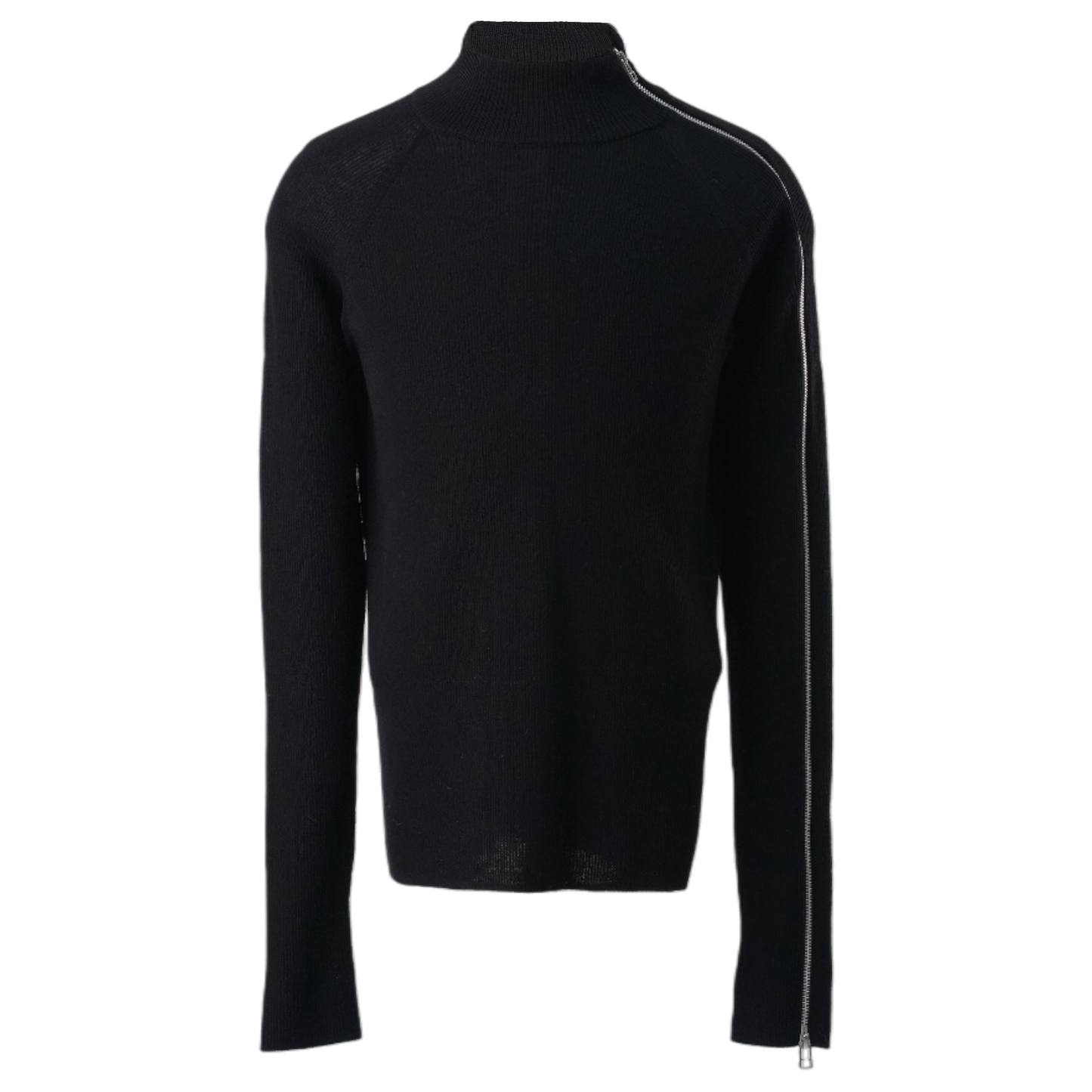 ZIPPED SLEEVE MOCK NECK SWEATER / BLACK