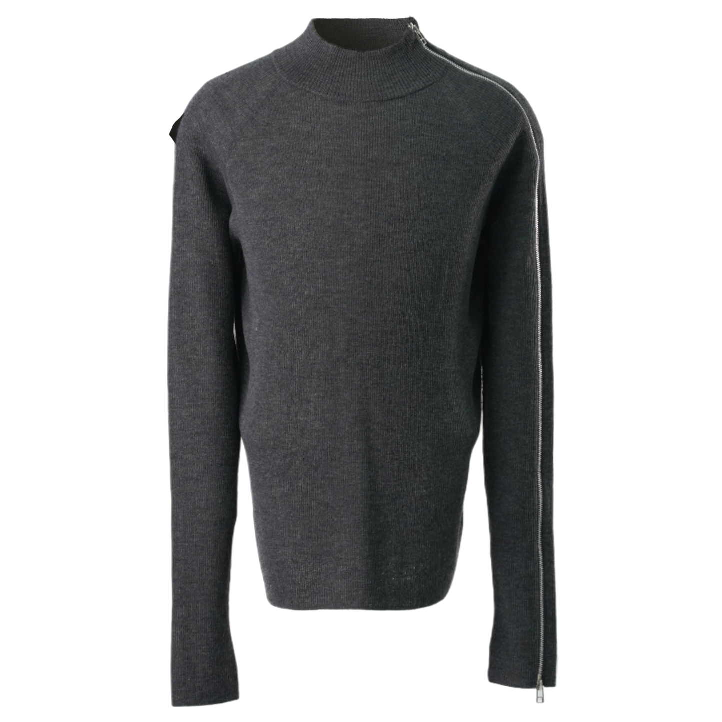 ZIPPED SLEEVE MOCK NECK SWEATER / GREY