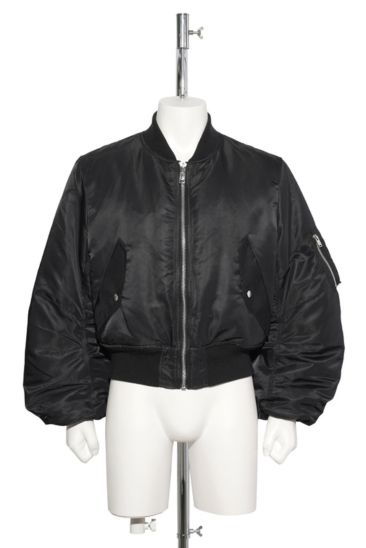 NYLON MASSIVE ROUNDED SLEEVE BOMBER JACKET / BLACK