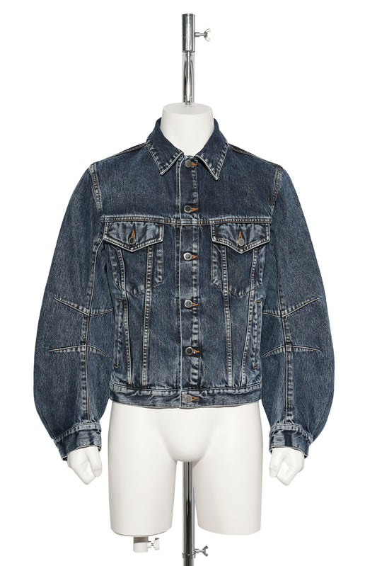 WASHED DENIM MASSIVE ROUNDED SLEEVE JACKET / INDIGO