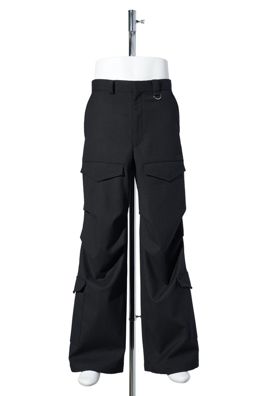 WOOL BARATHEA CARGO PANTS / BLACK