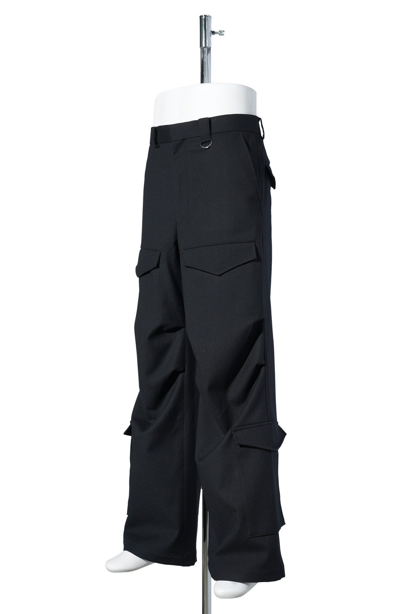 WOOL BARATHEA CARGO PANTS / BLACK