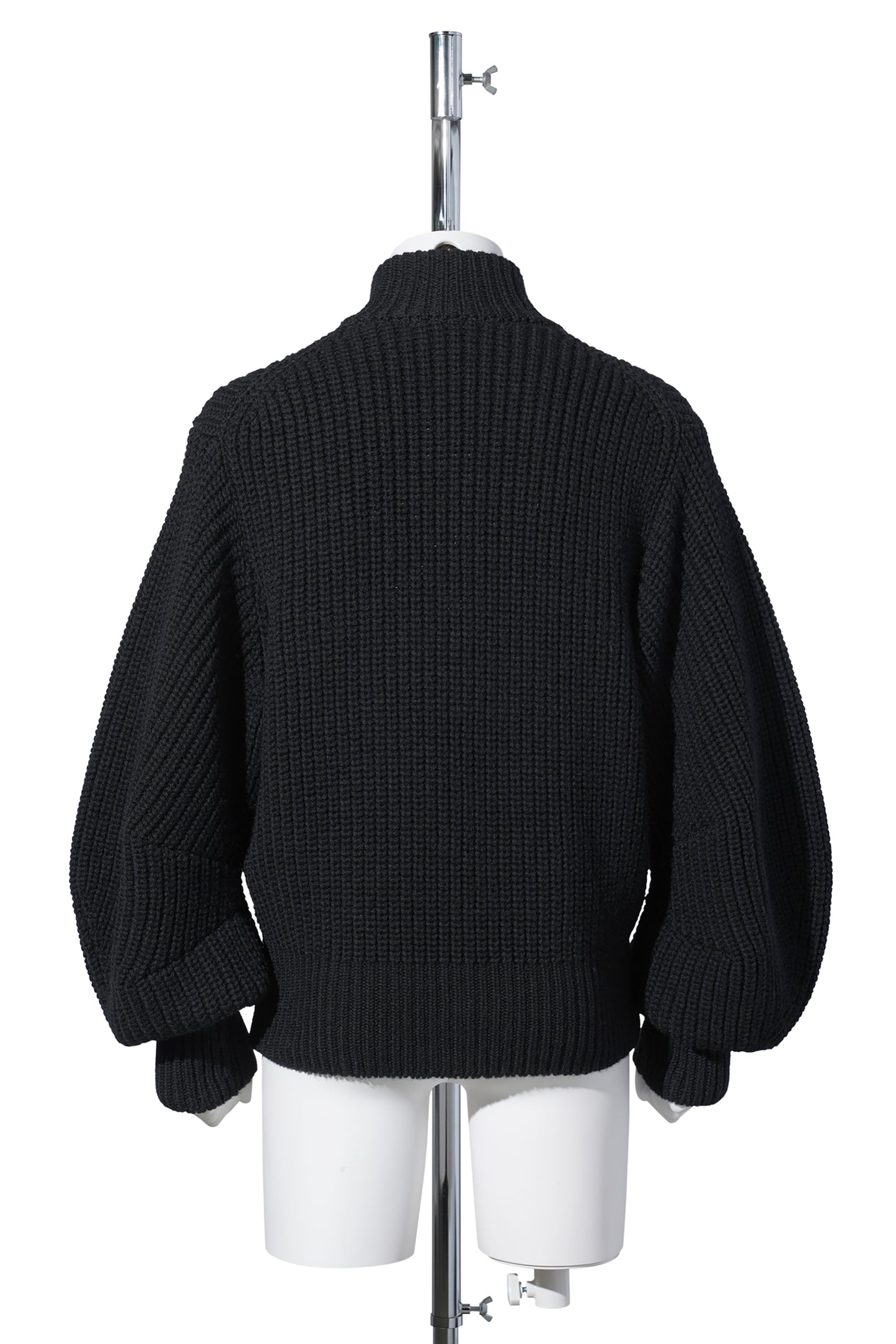 RIBED MASSIVE ROUNDED SLEEVE ZIP-UP KNIT JACKET / BLACK