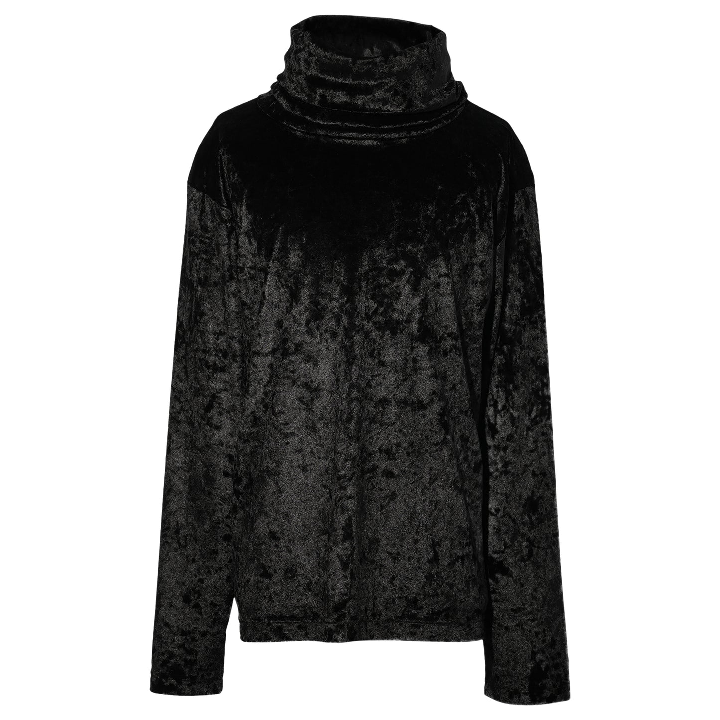 CRUSHED VELOUR TURTLE NECK TOP / BLACK