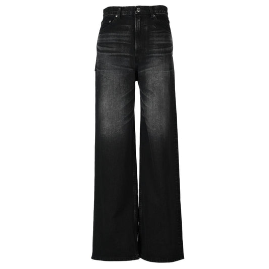 WASHED DENIM WAIDE PANTS / BLACK