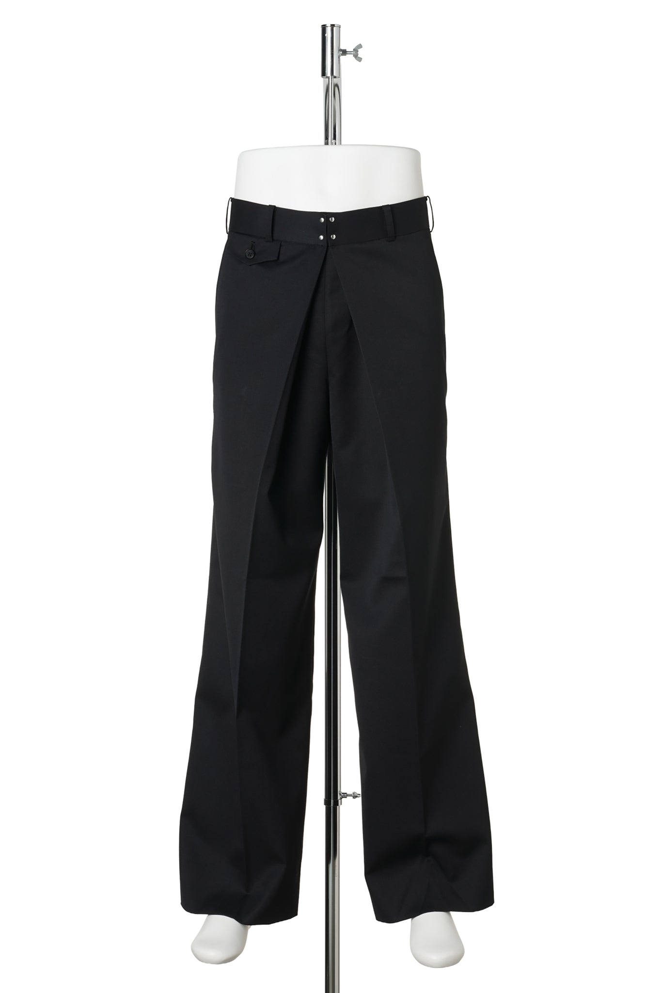 WOOL GABARDINE FOLDED WIDE TROUSERS / BLACK
