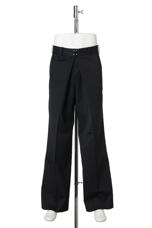 WOOL GABARDINE FOLDED WIDE TROUSERS / BLACK