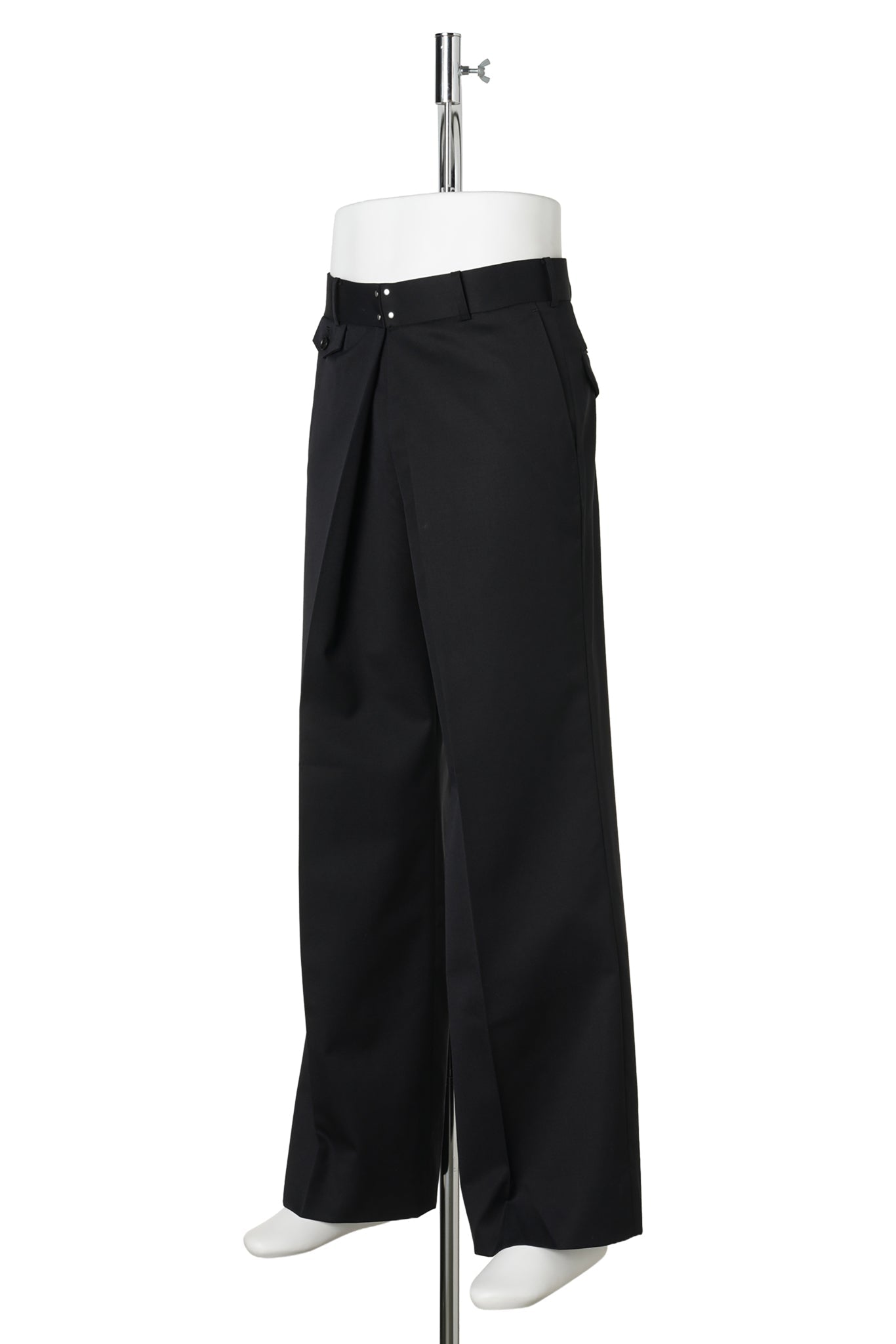 WOOL GABARDINE FOLDED WIDE TROUSERS / BLACK