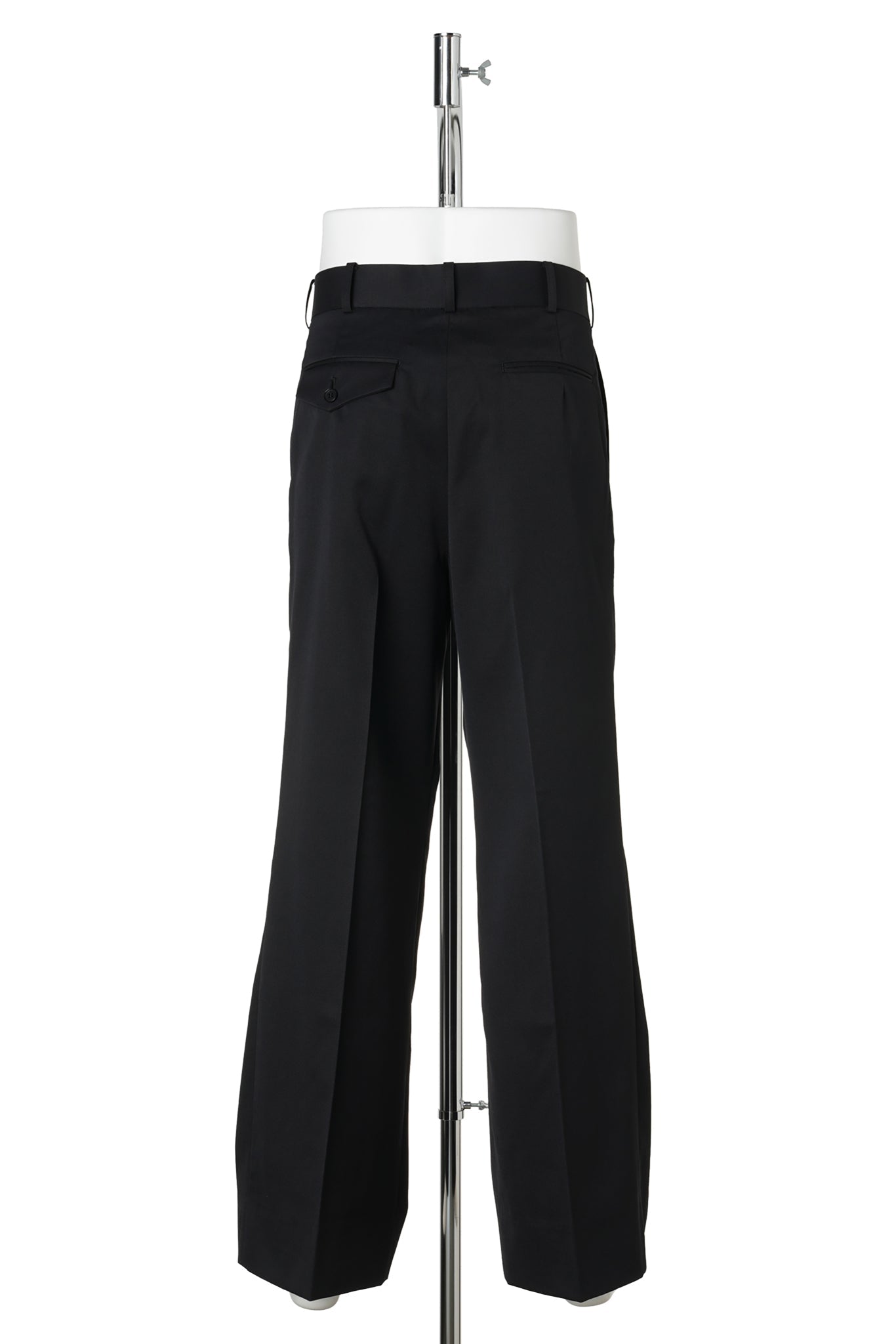 WOOL GABARDINE FOLDED WIDE TROUSERS / BLACK