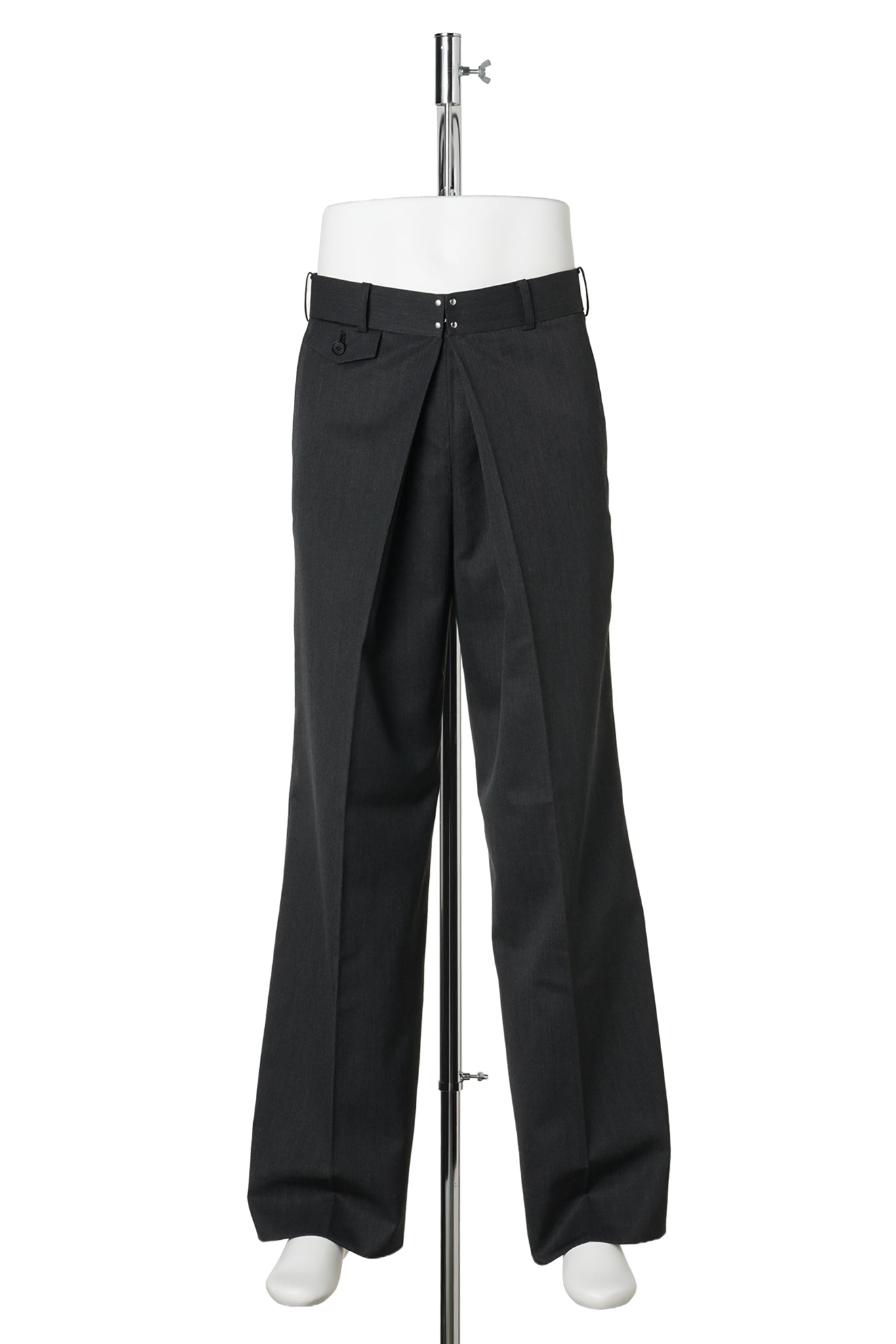 WOOL GABARDINE FOLDED WIDE TROUSERS / GREY