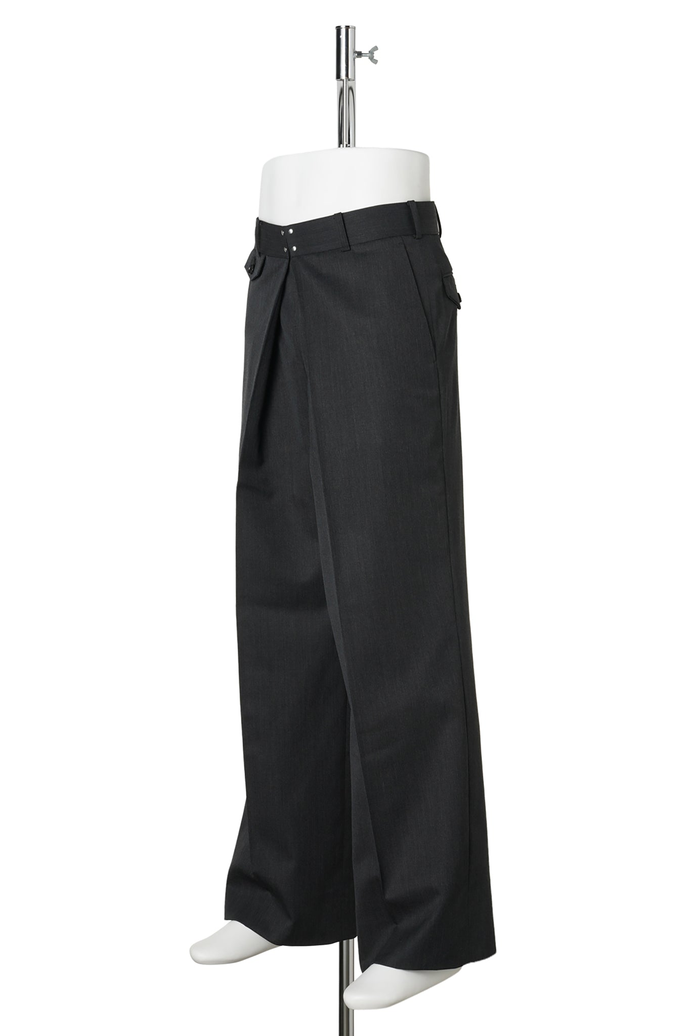 WOOL GABARDINE FOLDED WIDE TROUSERS / GREY