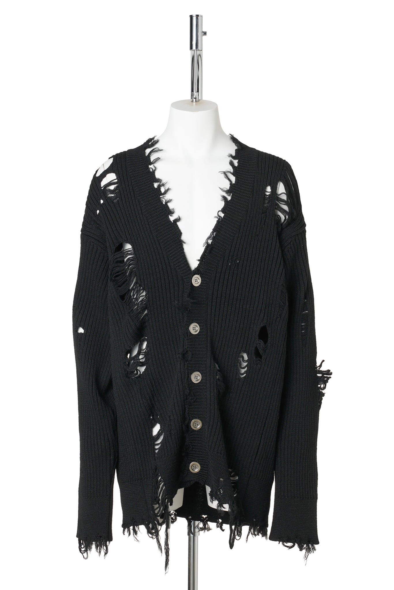 DAMAGED RIB KNIT CARDIGAN / BLACK