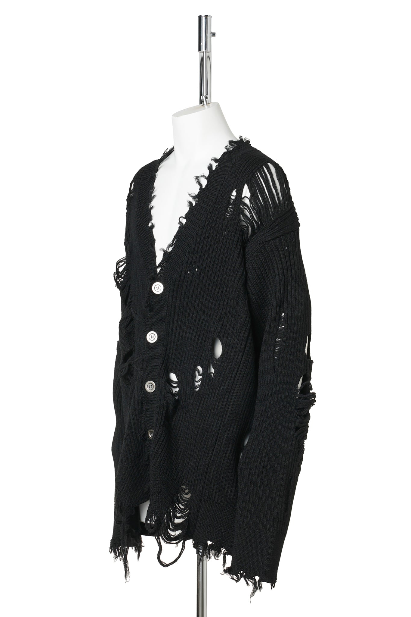 DAMAGED RIB KNIT CARDIGAN / BLACK