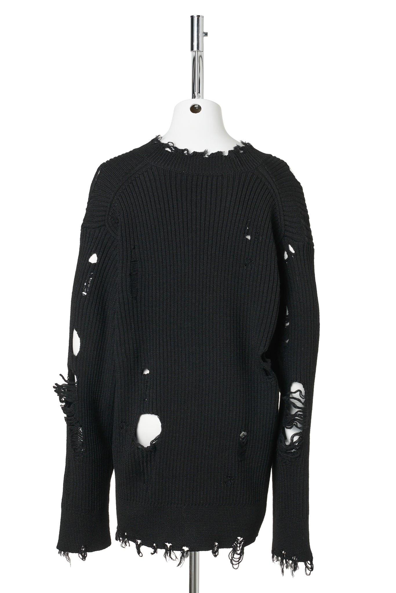 DAMAGED RIB KNIT CARDIGAN / BLACK