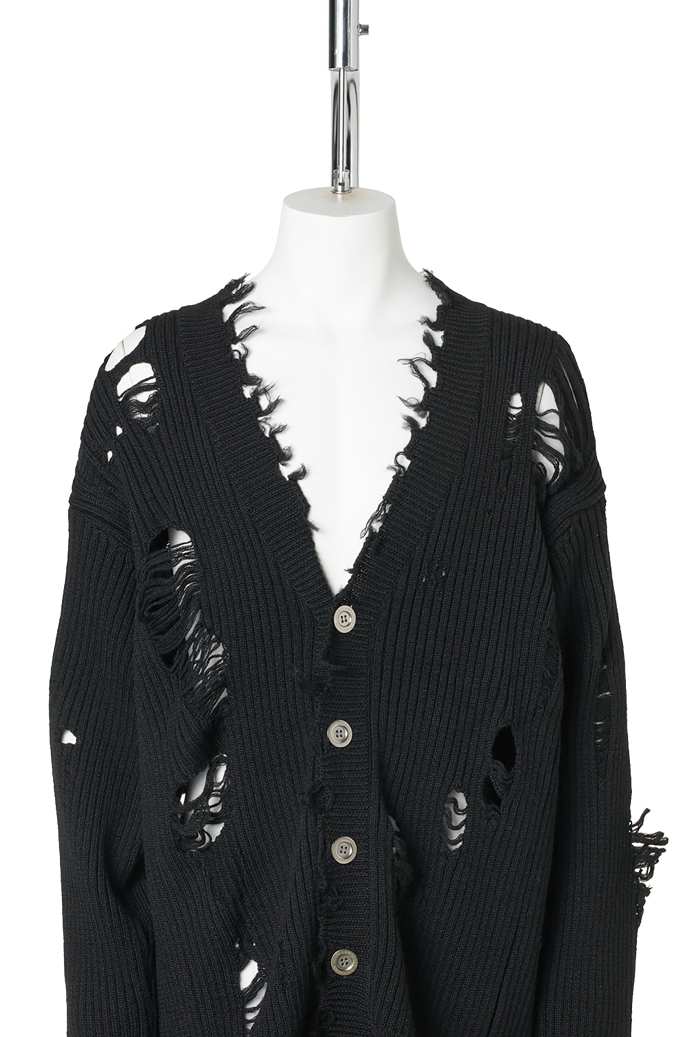 DAMAGED RIB KNIT CARDIGAN / BLACK