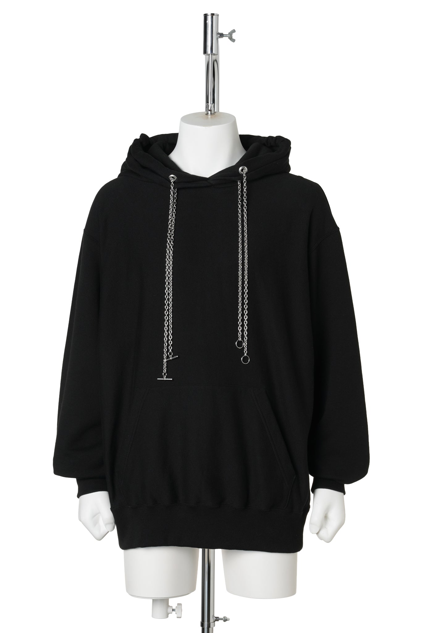 SWEAT STUCKED HOODIE WITH CHAIN / BLACK