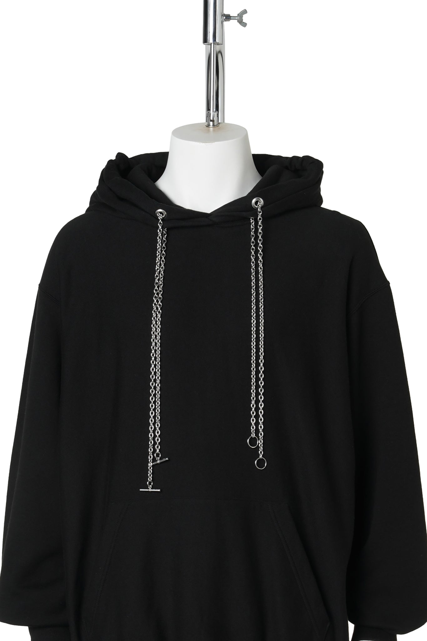 SWEAT STUCKED HOODIE WITH CHAIN / BLACK