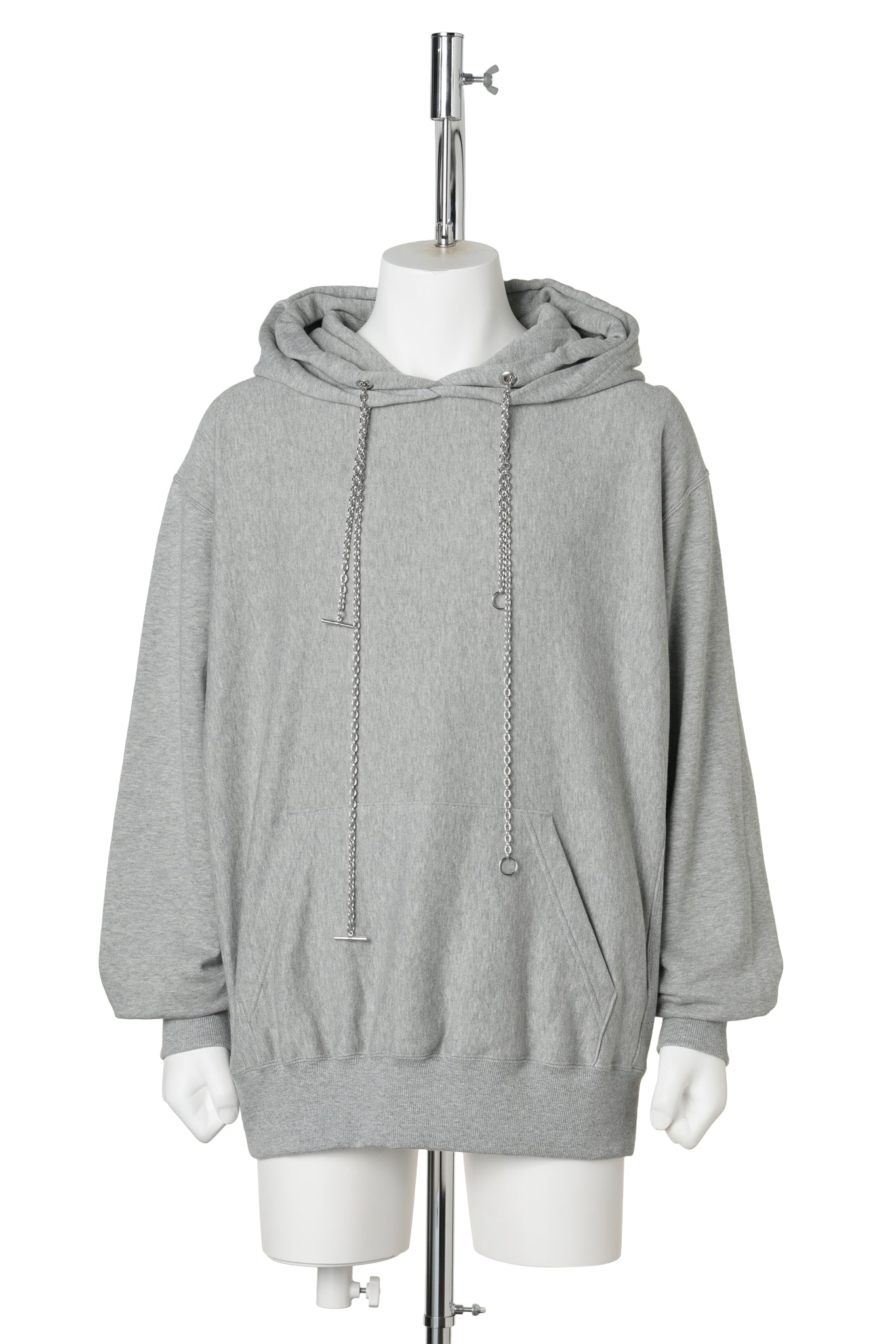 SWEAT STUCKED HOODIE WITH CHAIN / GREY