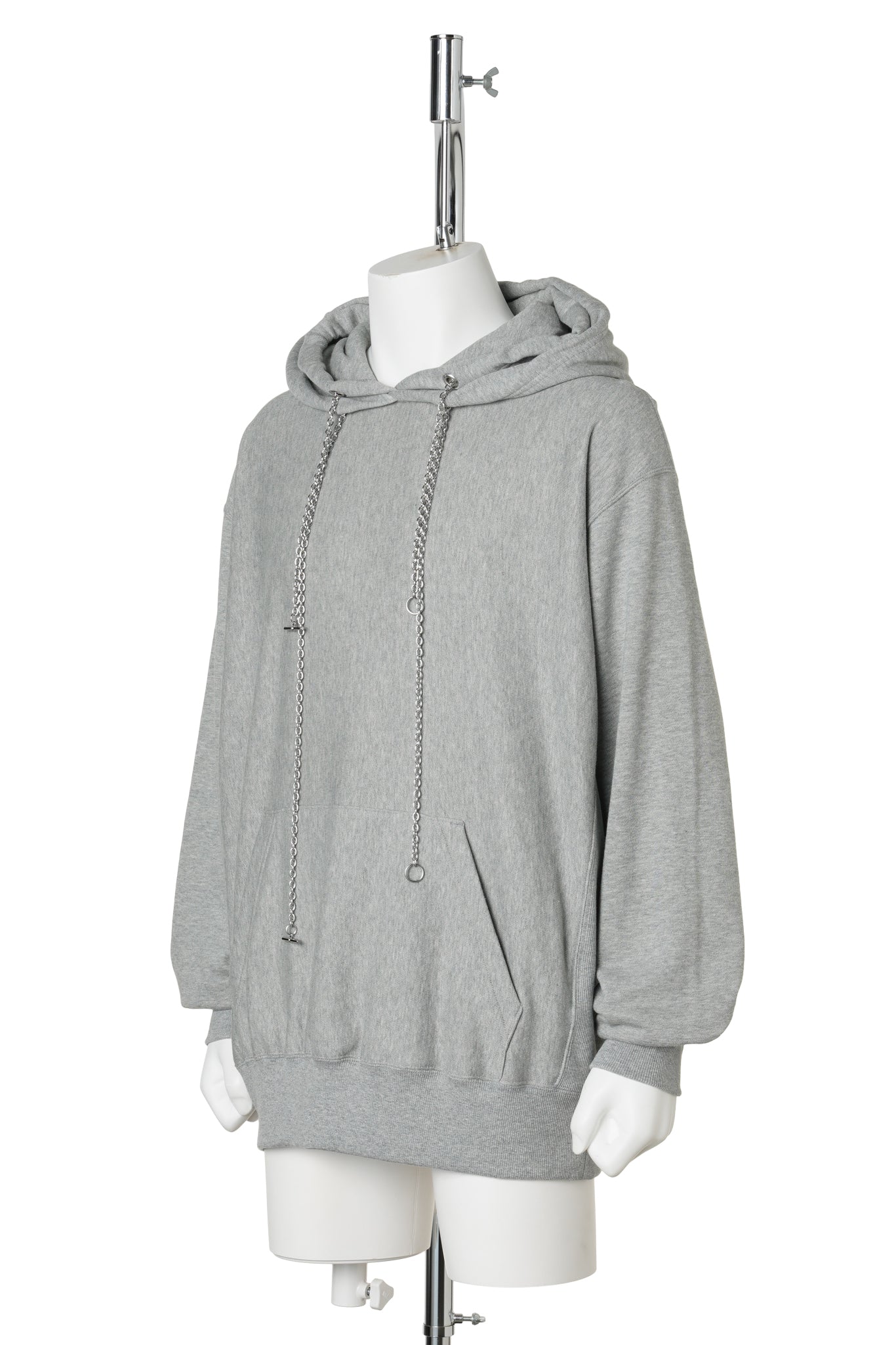 SWEAT STUCKED HOODIE WITH CHAIN / GREY