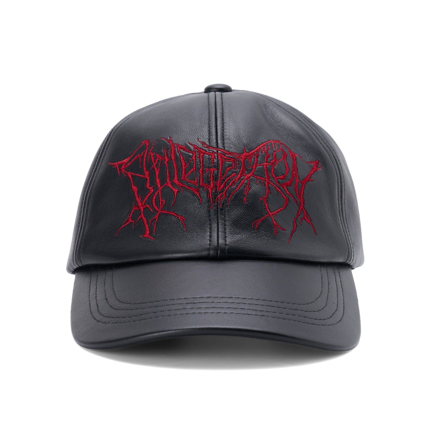 EMBROIDERED LEATHER CAP / BLACK