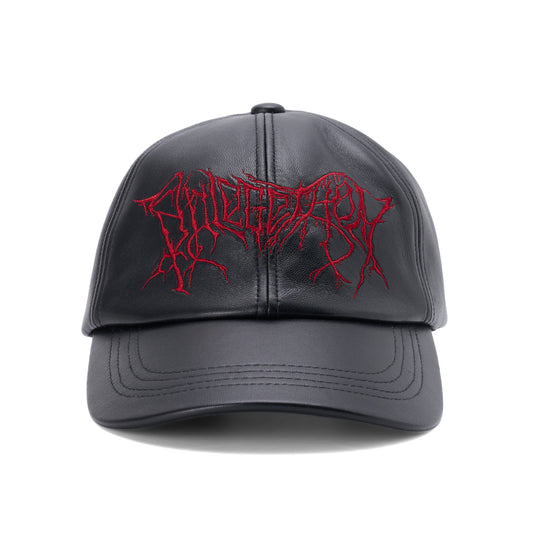 EMBROIDERED LEATHER CAP / BLACK