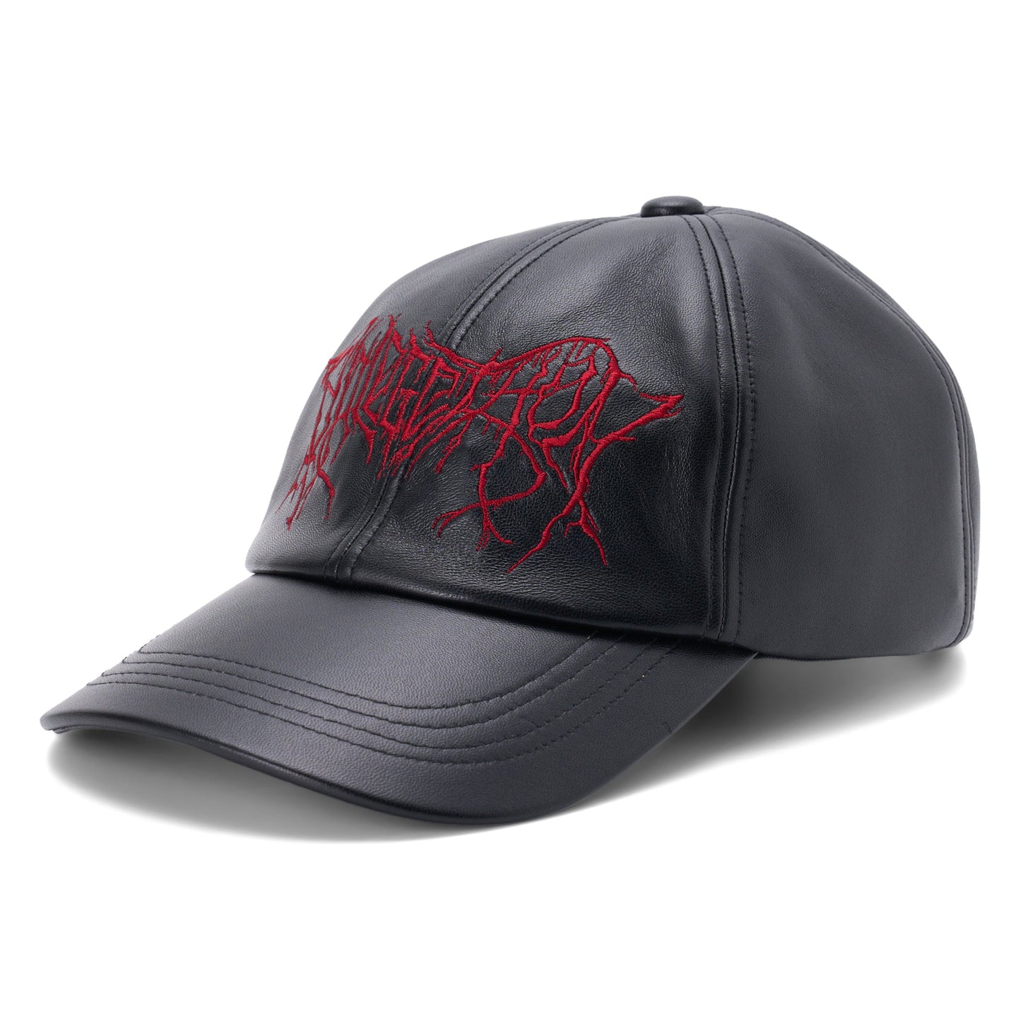 EMBROIDERED LEATHER CAP / BLACK