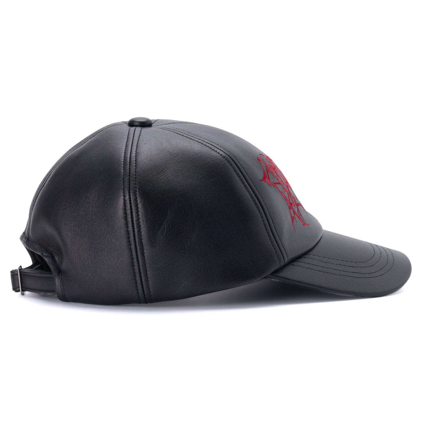 EMBROIDERED LEATHER CAP / BLACK