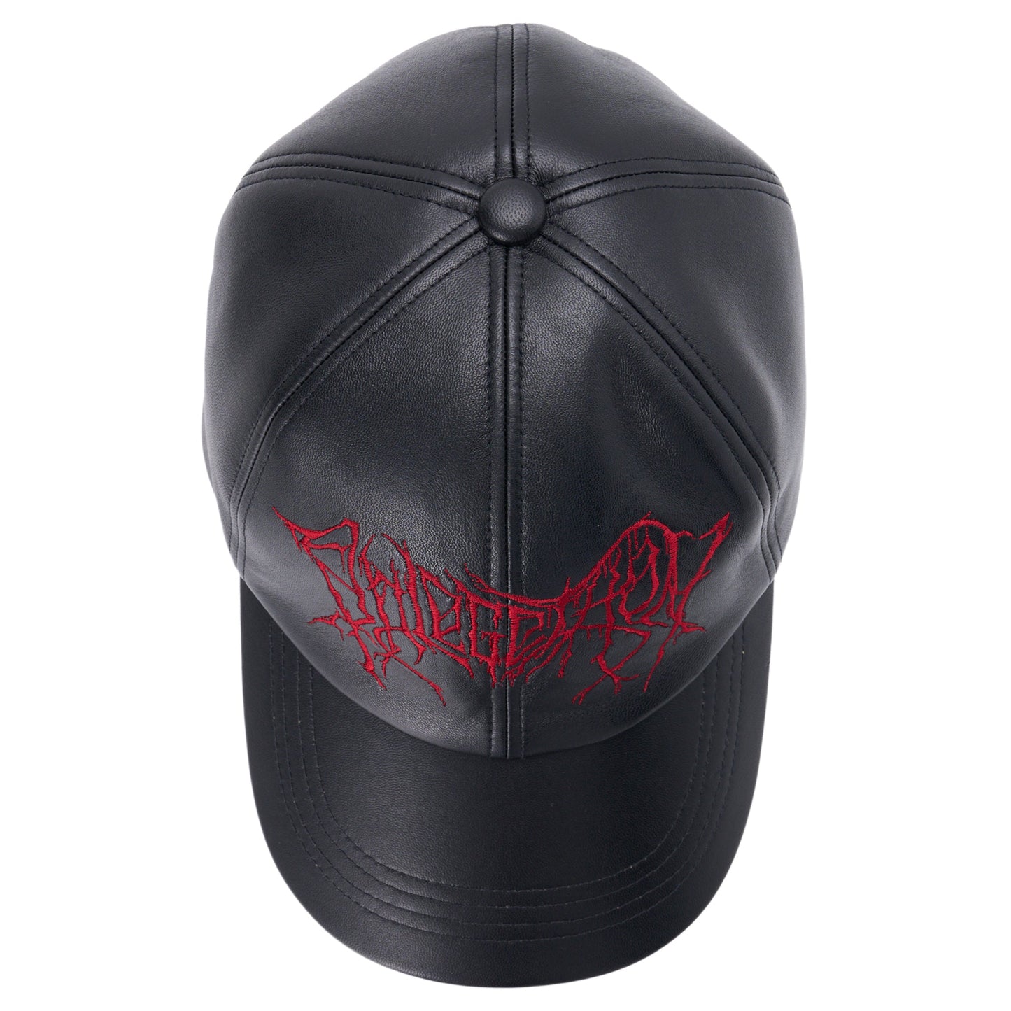 EMBROIDERED LEATHER CAP / BLACK