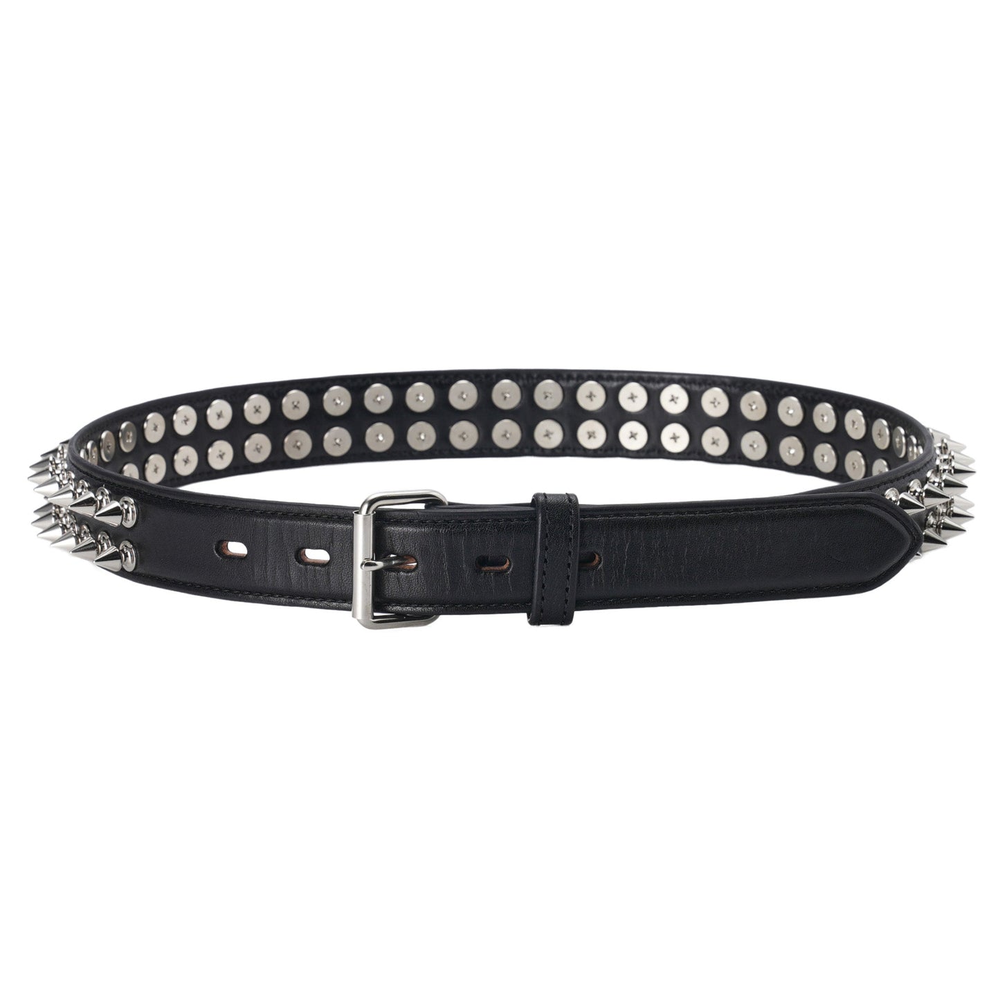 TWO ROW STUDDED LEATHER BELT / BLACK
