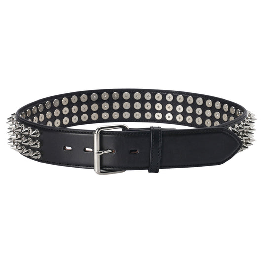 THREE ROW STUDDED LEATHER BELT / BLACK