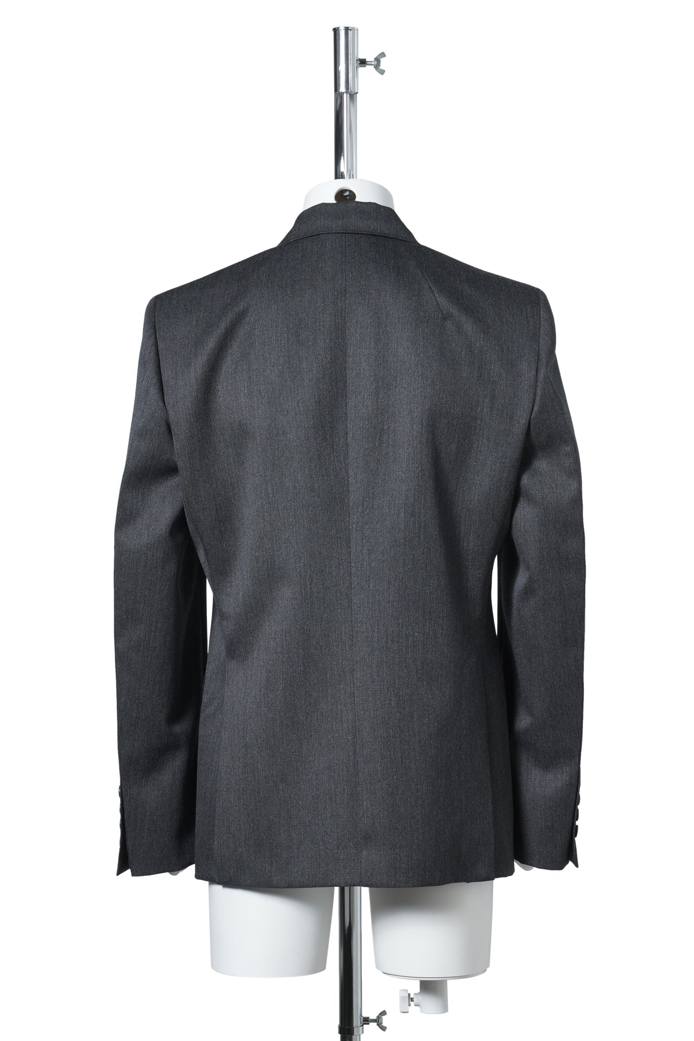 WOOL GABARDINE FLONT STRAP DOUBLE BREASTED JACKET / GREY