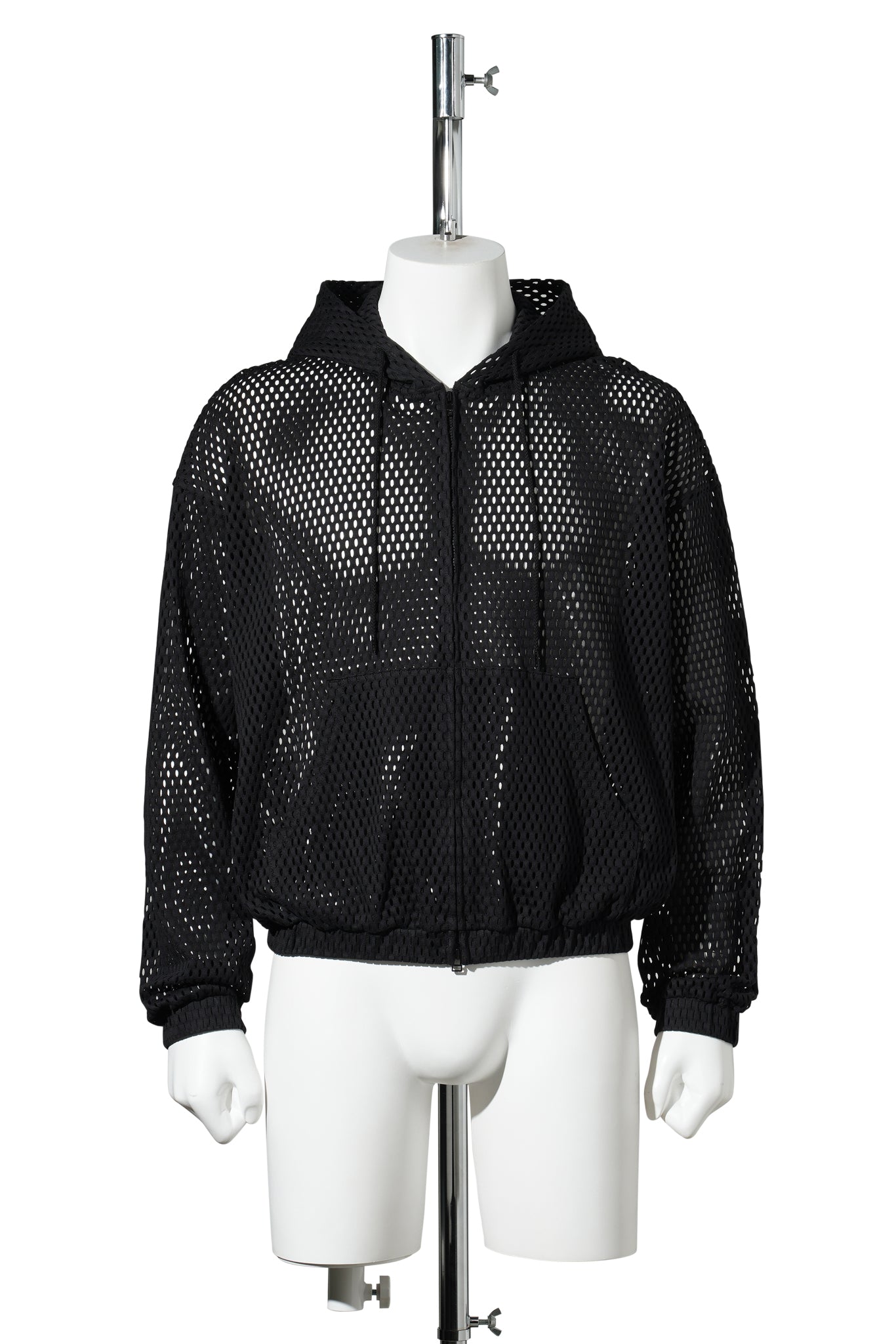 COTTON MESH ZIP-UP HOODIE / BLACK