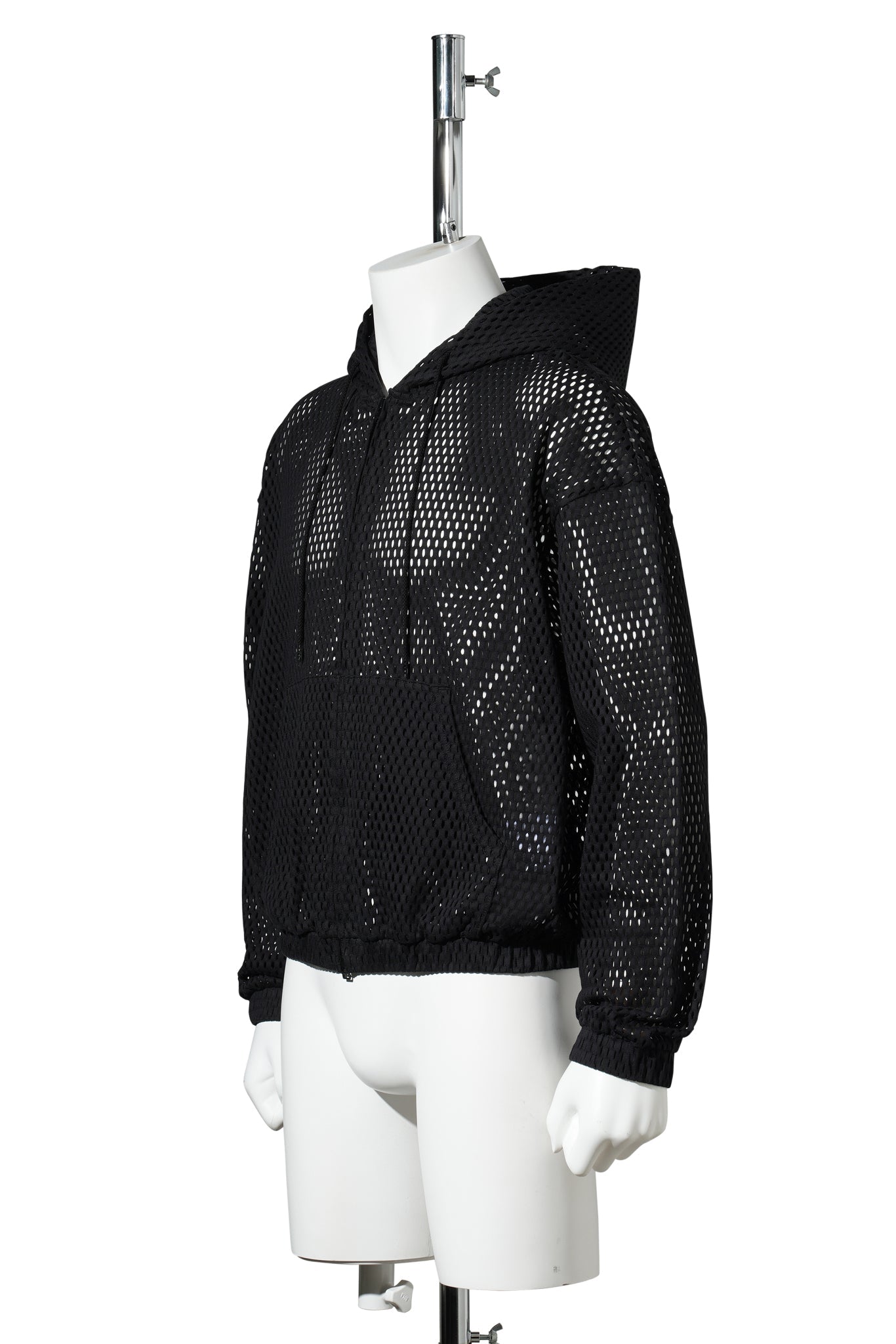 COTTON MESH ZIP-UP HOODIE / BLACK