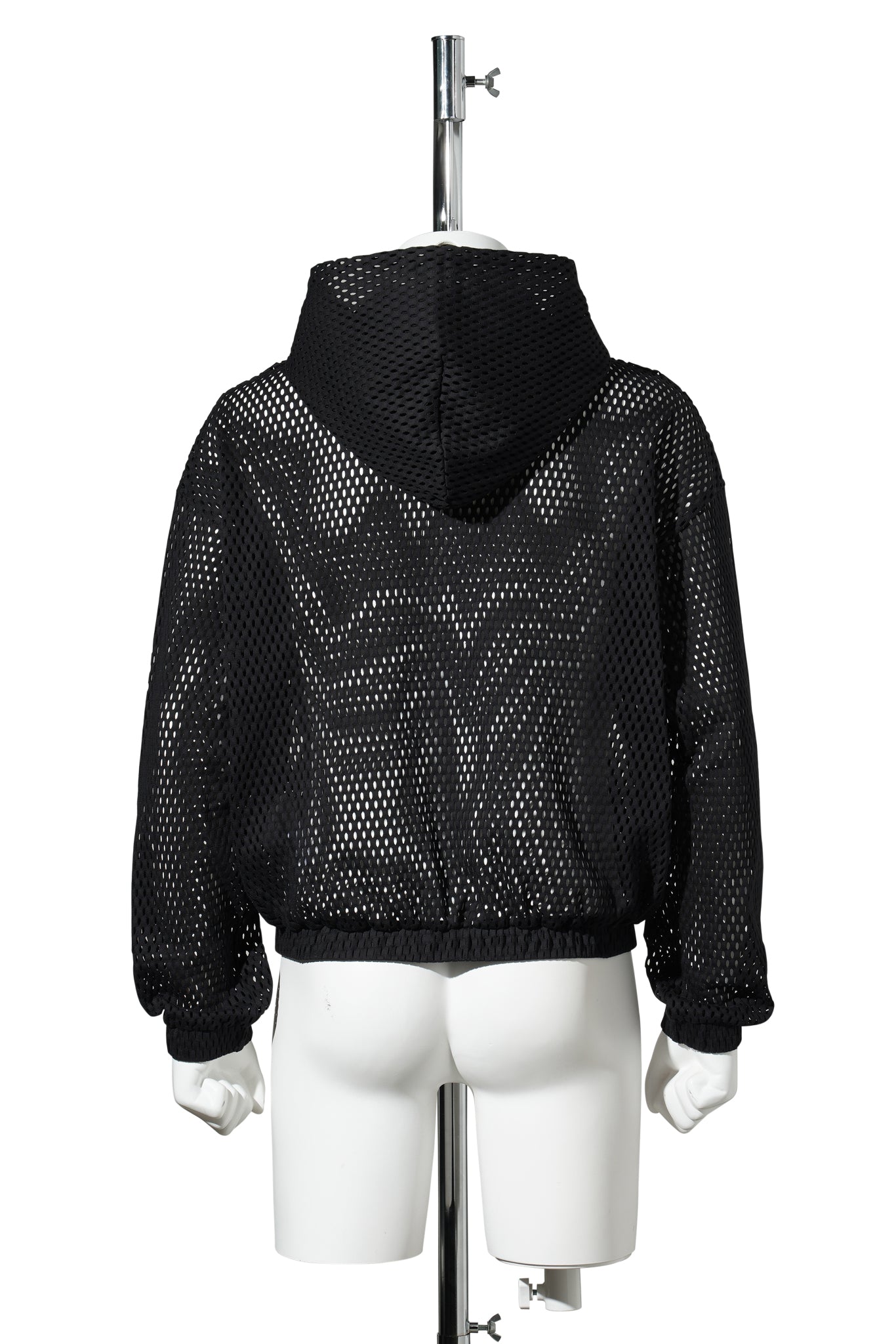 COTTON MESH ZIP-UP HOODIE / BLACK