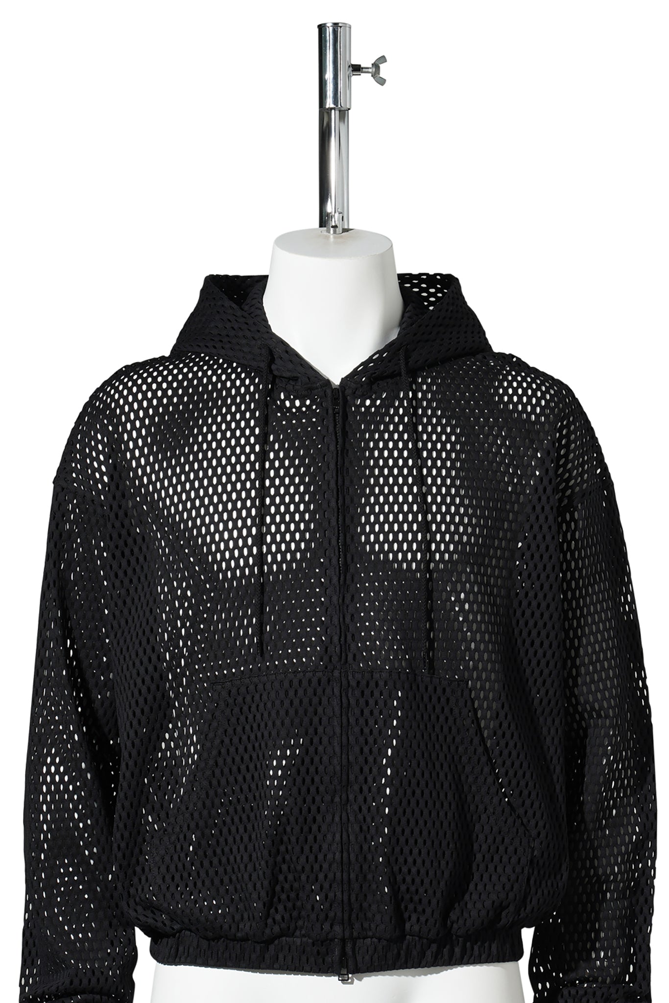 COTTON MESH ZIP-UP HOODIE / BLACK